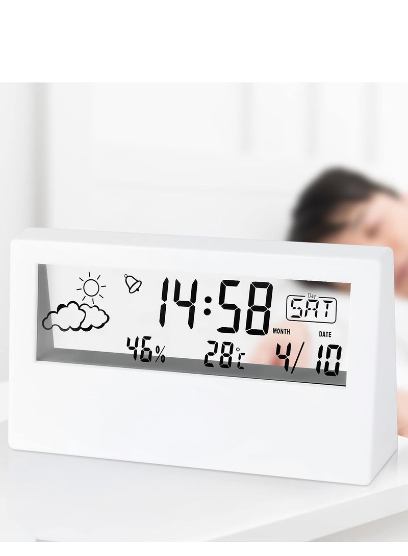 Digital Alarm Clock, KASTWAVE Digital Alarm Clock with Time/Date/Temperature Display  Sleep Timer Display LED Alarm Clock for Bedroom（White）