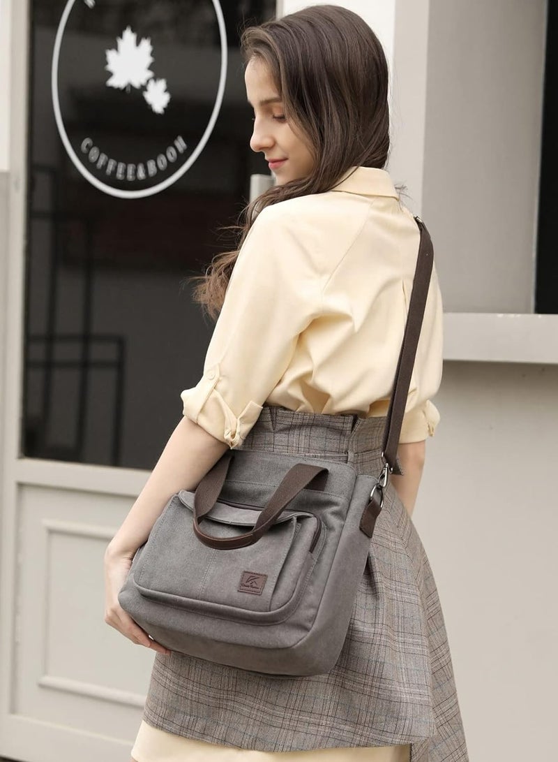 Canvas Tote Purse for Women, Vintage Crossbody Shoulder Bags Small Handbag, Multi-pocket Top Handle Work Bag