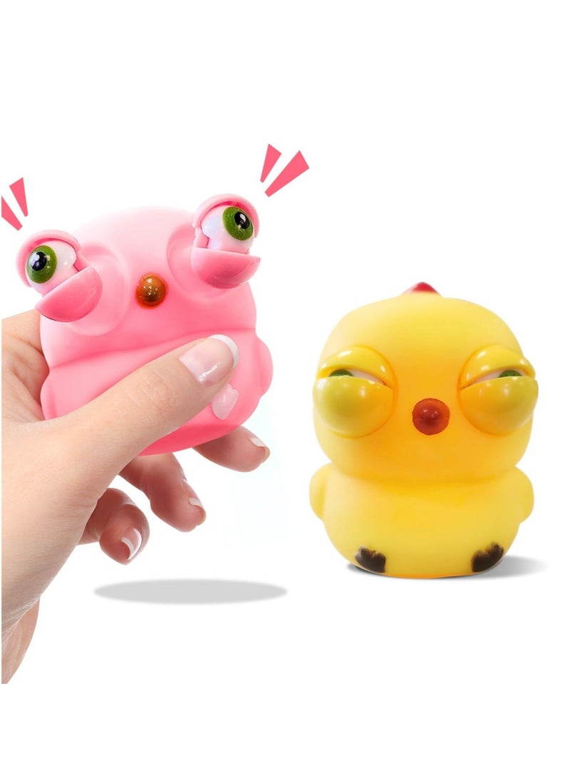 Chicken Squeeze Toys, 2 Pcs Funny Stress Relief Squishy Toys, with Pop Out Eyes, Funny Stretch Animal Splat Toys, Squeeze Stress Relief Toys for Adults, for Kids and Adults