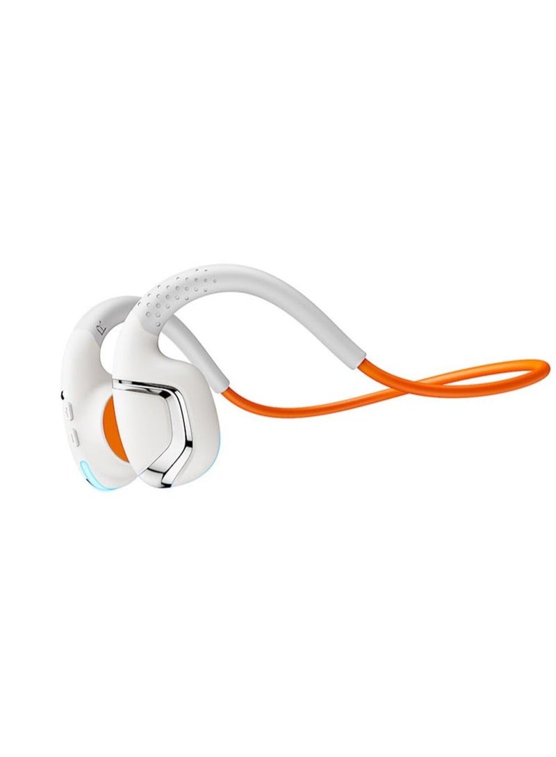 Open Ear Headphones, Bluetooth 5.3 Wireless Open Ear Lightweight Headphones with Built-in Mic, Noise-Cancellation Mic for Clear Calls, IPX7 Waterproof,for Sports Workout Gaming (White+Orange)