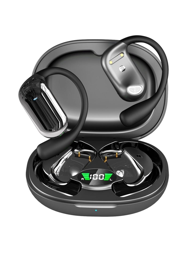 Wireless Earbuds Bluetooth Headphones, Wireless Sport Headphones, Ear Buds Stereo Deep Bass Headset with Earhooks, 80hrs Playtime Wireless Charging Case, for Running Workout Black