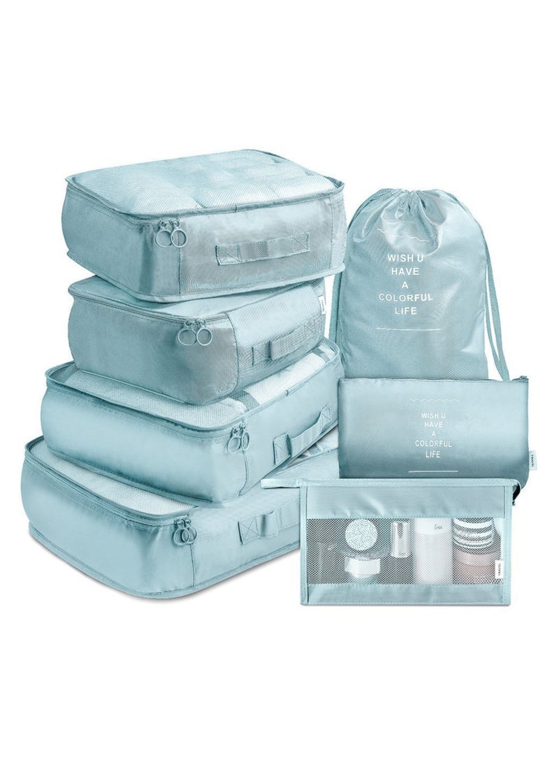 7-Piece Waterproof Traveling Luggage Set Blue