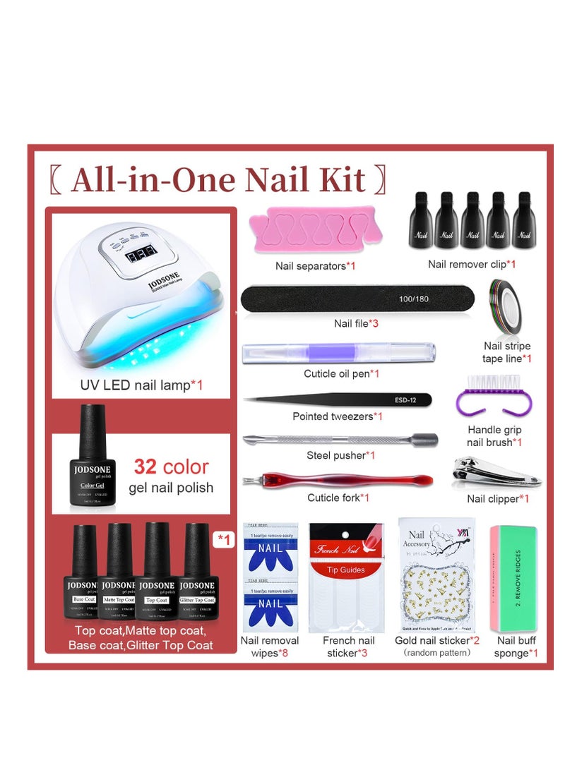 JODSONE Gel Nail Polish Kit with U V Light 32 Colors Gel Polish Nail Kit Soak Off Gel Nail Set Manicure Tools Nail Gel Kit Gifts for Women