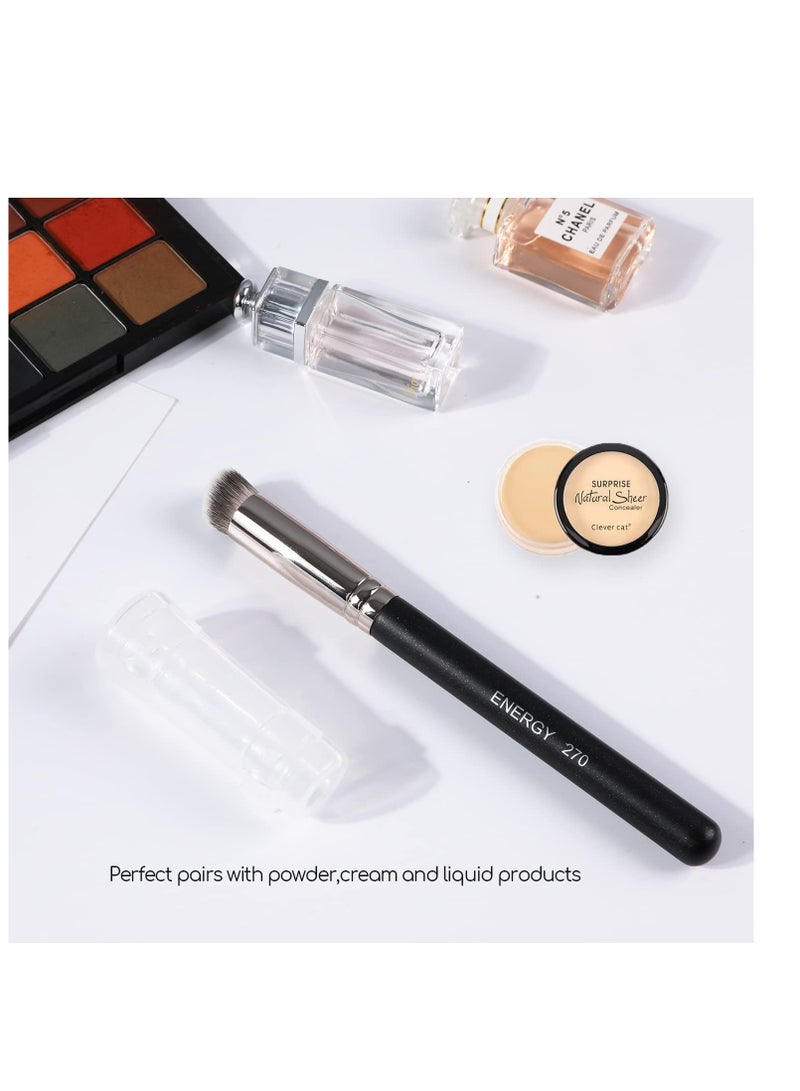 ENERGY Concealer Brush Under Eye Mini Angled Flat Top Kabuki Nose Contour Brush for Concealing Blending Setting Buffing with Powder Liquid Cream Cosmetic Pro Small Makeup Foundation brushes 270