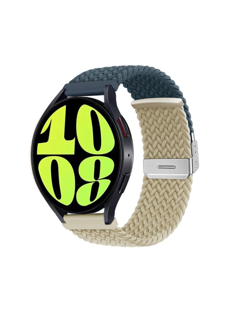 Bands for Samsung Galaxy Watch 6/5/4/5 Pro/6/4 Classic/Active 2/Active/Watch 3, 20mm Elastic Braided Nylon Loop Sport Strap for 40mm, 44mm, 45mm, 43mm, 47mm, 42mm, 46mm, and 41mm, Blue Beige
