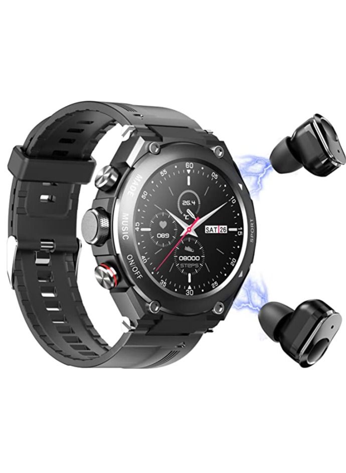 T92 Smart Watch with Headset Bluetooth 3 IN 1  Smart Watch Integrated Wireless Headset Temperature Heart Rate Monitor Black