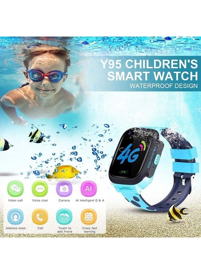 4G GPS Waterproof Kids Smart Watch in Blue, with Real-Time Location Tracking and Two-Way Call Functionality