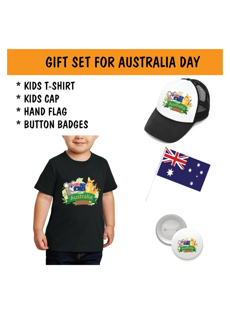 Australia Day Gift Set for Boys - T-Shirt - Cap - Badge and Flag Set - Celebrate Australia Day with this Kids Combo Pack in Style