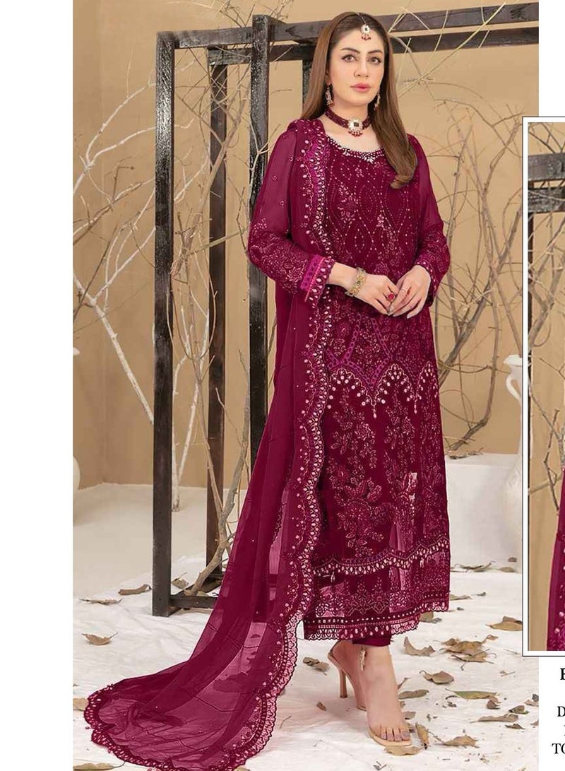 Women's Wedding Georgette Semi Stitched Pink Pakistani Dress