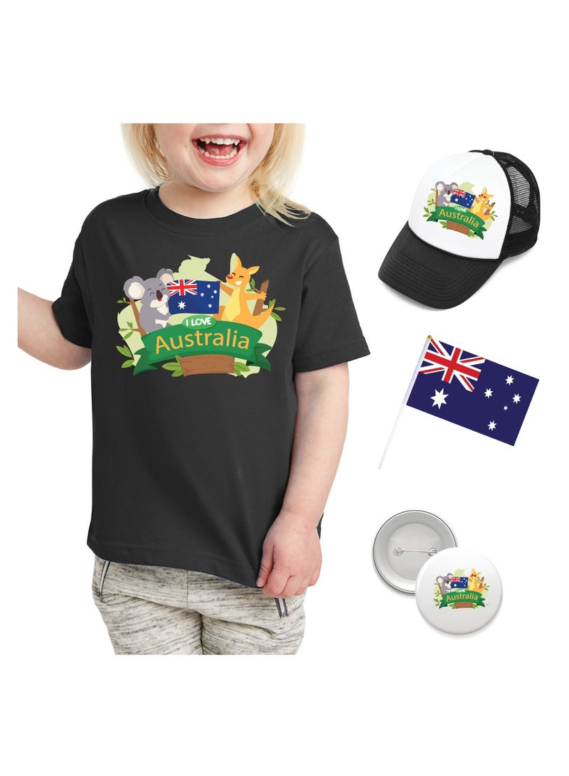 Australia Day Gift Set for Girls - T-Shirt - Cap - Badge and Flag Set - Celebrate Australia Day with this Kids Combo Pack in Style