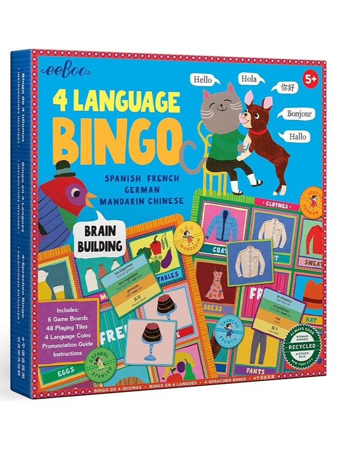 eeBoo 4 Language Bingo Game/Spanish, French, German, Mandarin Chinese/Ages 3+