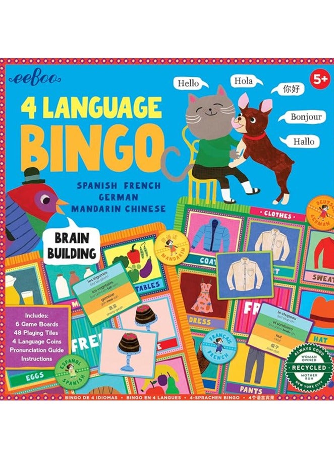 eeBoo 4 Language Bingo Game/Spanish, French, German, Mandarin Chinese/Ages 3+