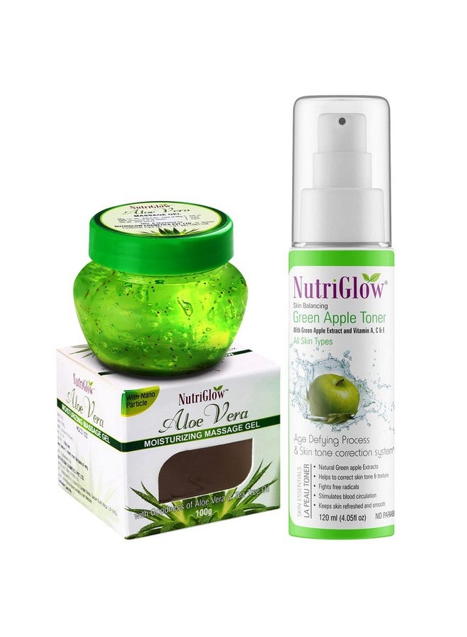 Skin Balancing Green Apple Toner (120Ml) & Aloe Vera Moisturizing Massage Gel (100G) For Improve Skin Texture Whitens & Brighten Skin All Skin Types Pack Of 2