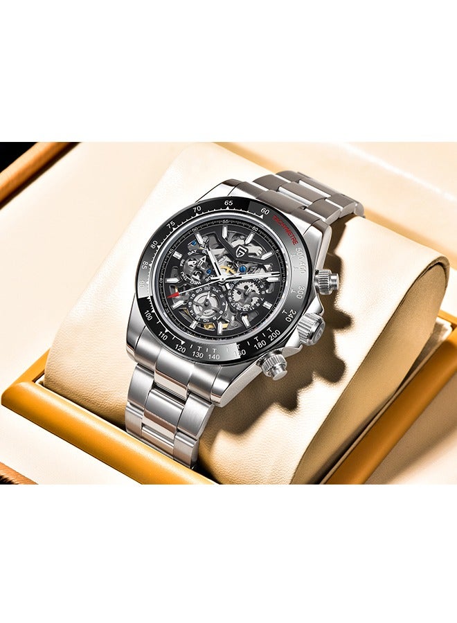 Skeleton Watches for Men Automatic Mechanical Watch 40mm Sapphire Glass Stainless Steel Wrist Watch