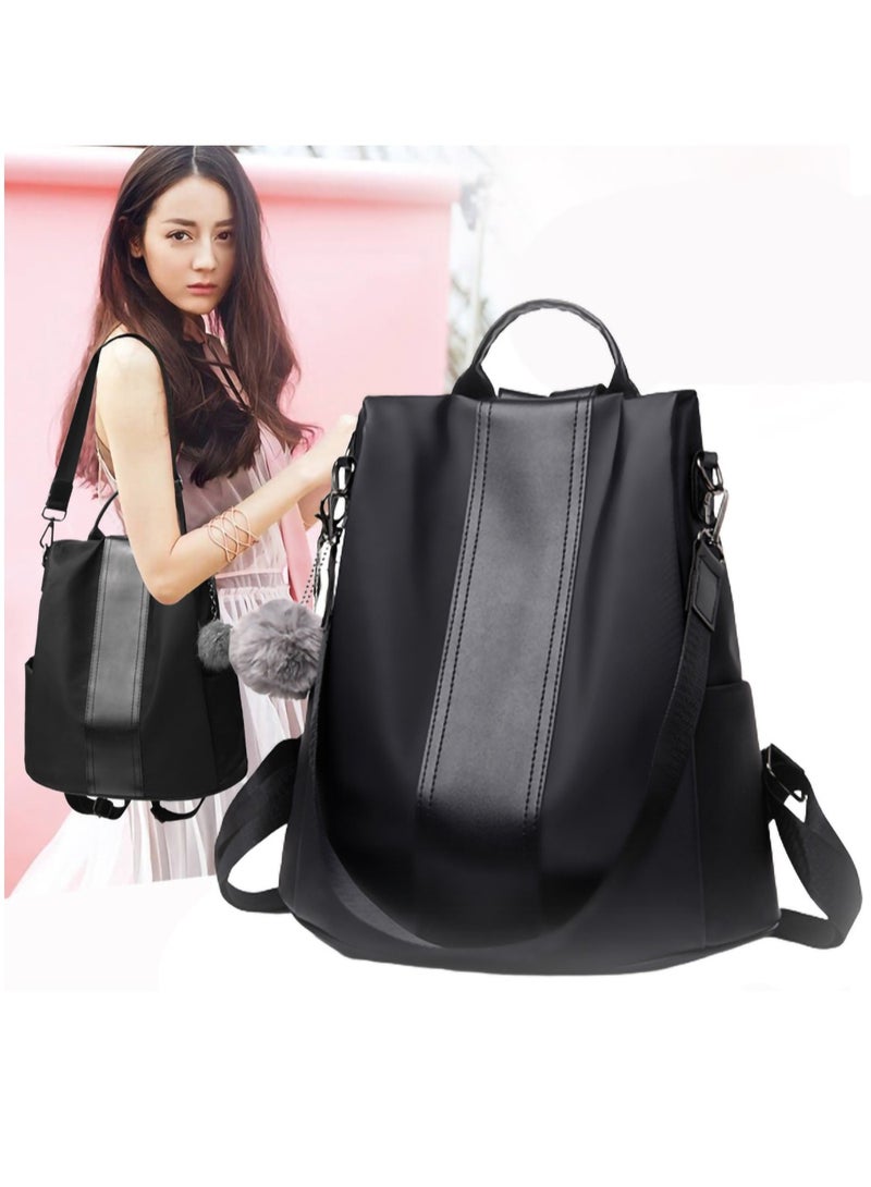 Women Backpack, Leisure Ladies Rucksack, Water-Resistant Nylon School Bags Anti-Theft Daypack Shoulder Bag, Elegant Modern For Work Shopping Travel (black)