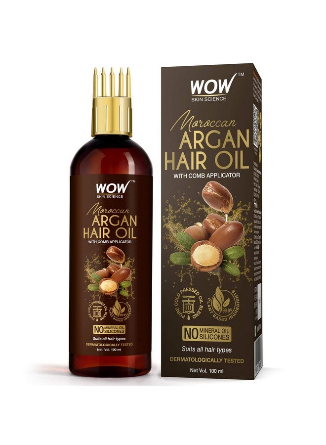 Moroccan Argan Hair Oil With Comb Applicator Cold Pressed No Mineral Oil & Silicones 100Ml