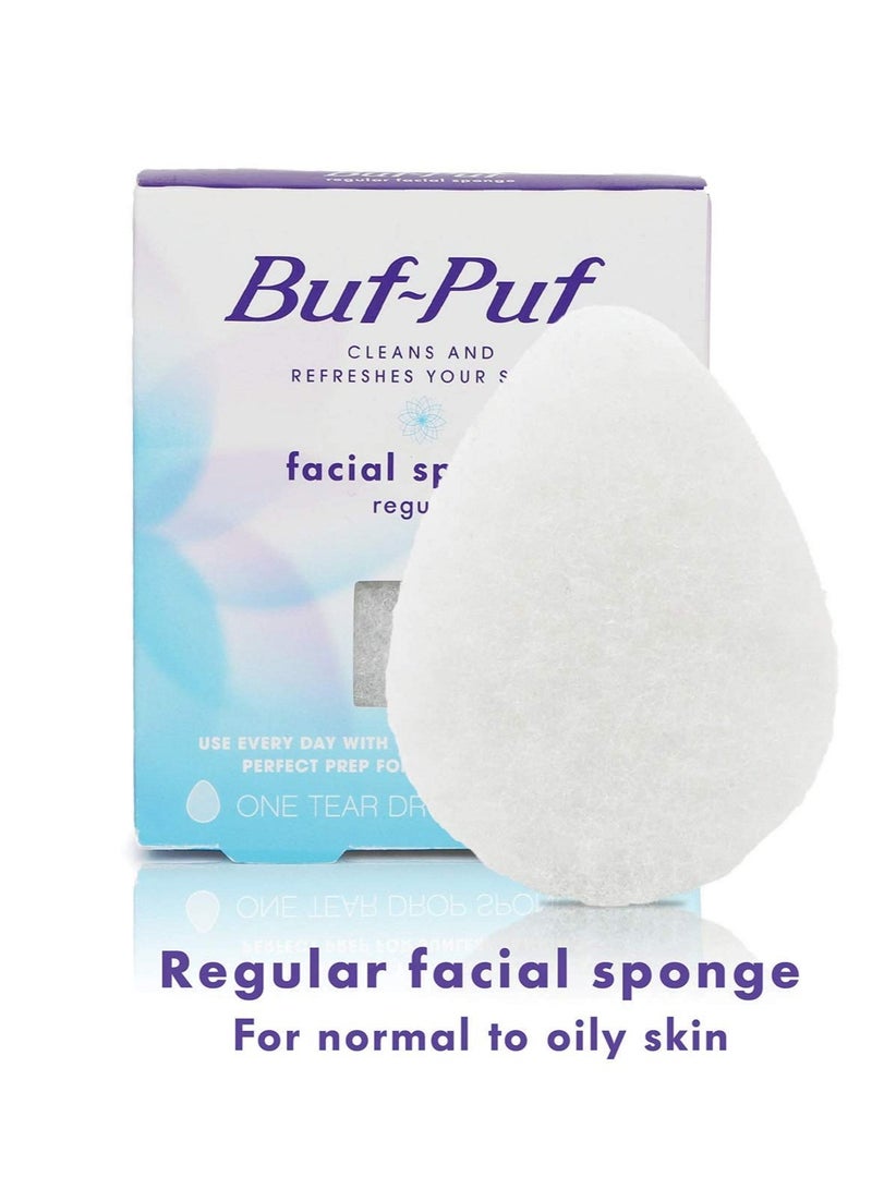 Buf-Puf Regular Facial Sponge, Dermatologist Developed, Removes Deep Down Dirt & Makeup that Causes Breakouts and Blackheads, Reusable, Exfoliating, White, 1 Count