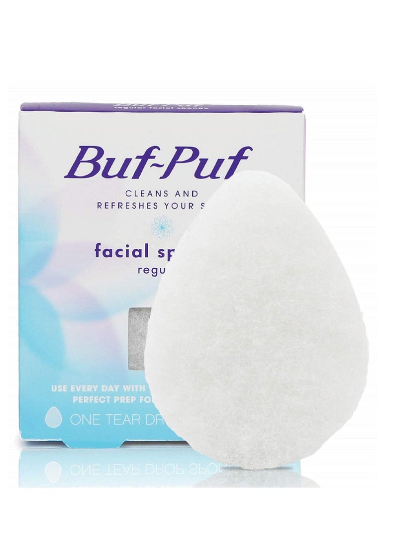 Buf-Puf Regular Facial Sponge, Dermatologist Developed, Removes Deep Down Dirt & Makeup that Causes Breakouts and Blackheads, Reusable, Exfoliating, White, 1 Count