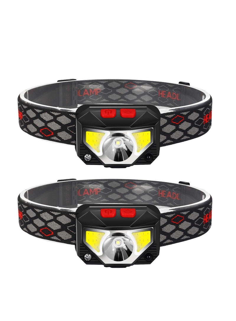2-Pack Rechargeable Headlamp Flashlight, 800 Lumens Motion Sensor Head Lamp, IPX4 Waterproof, Bright White Cree Led & Red Light, Perfect for Running, Camping, Hiking & More