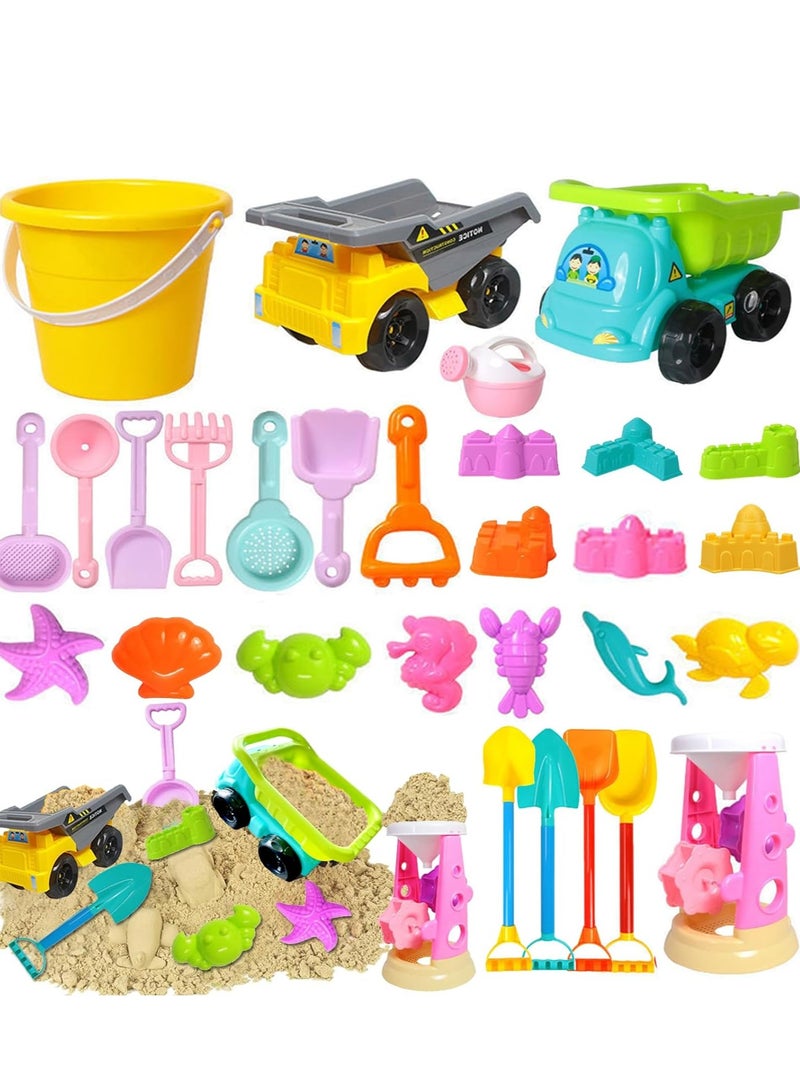 Beach Sand Toys for Kids, 29PCS Sand Toys with Sand Truck,Bucket,Watering Can,Shovel Tool Kit, Outdoor Gift Toys for Toddlers,Sandbox Beach Toys for Boys Girls