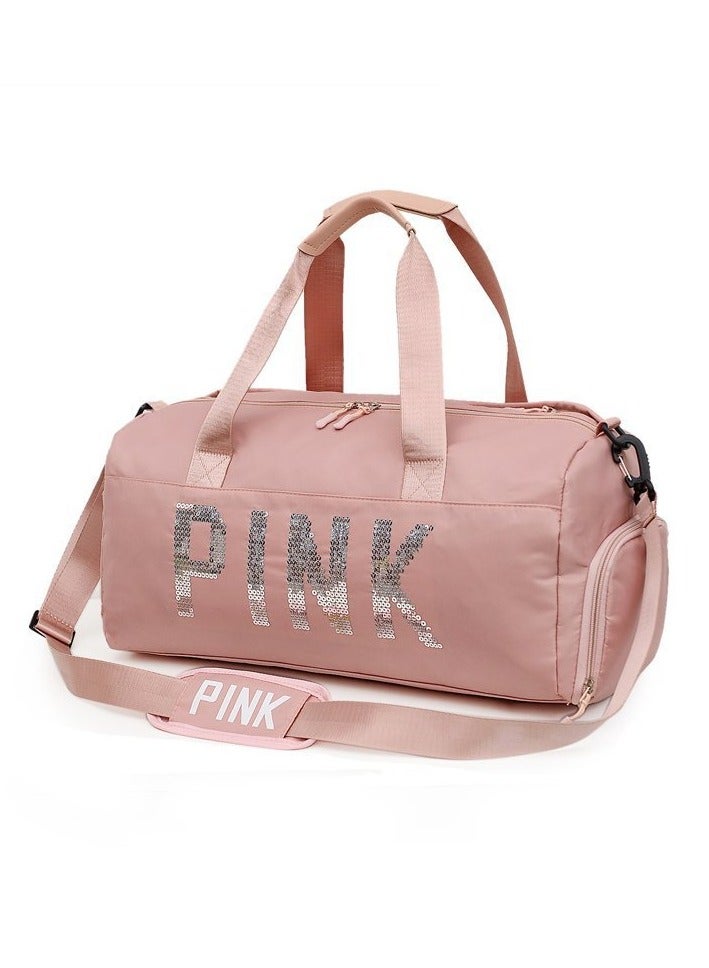 Large Capacity Letter Printed Sequins Duffel Bag Pink
