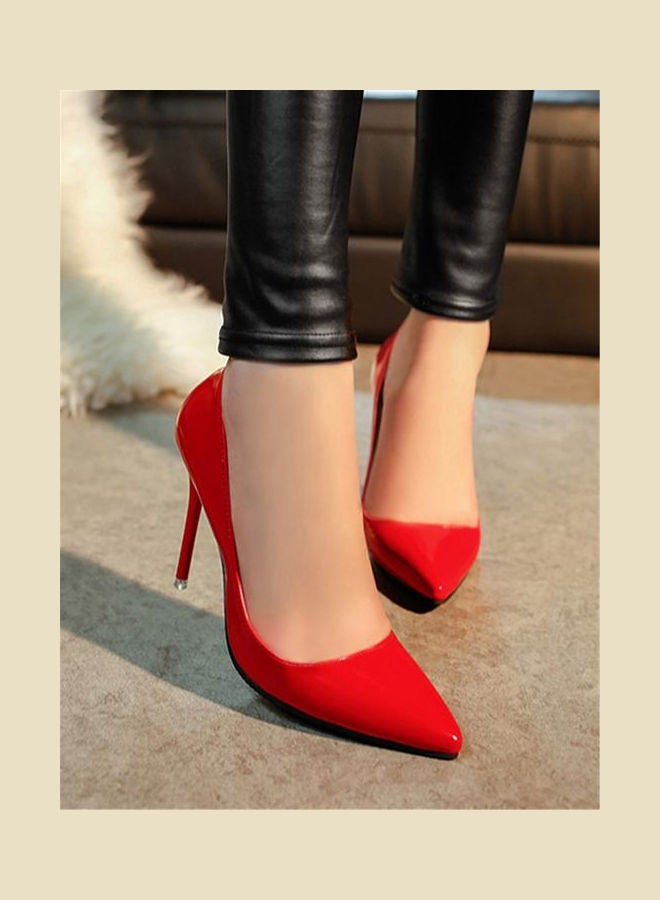 High Heel Elegant Pointed Toe Solid Color Pumps Red
