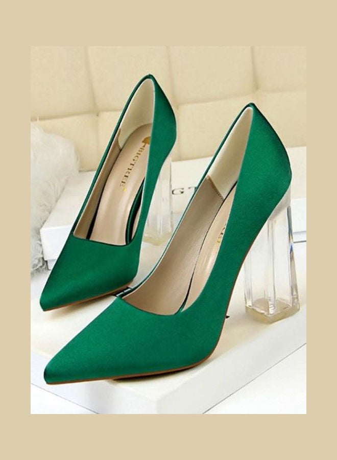 High Heeled Pointed Toe Solid Color Elegant Pumps Green