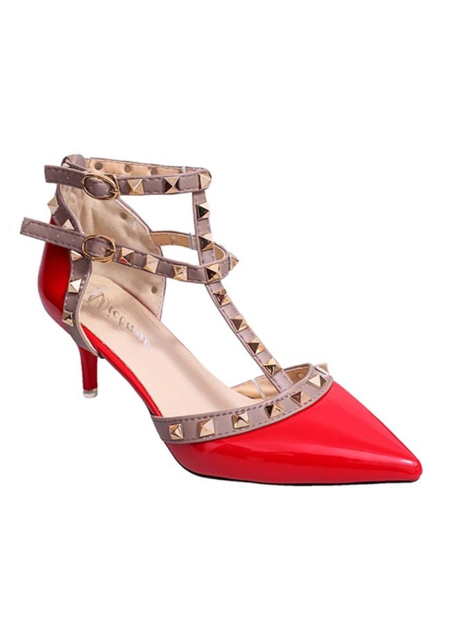 Pointed Toe Buckle Pumps Red