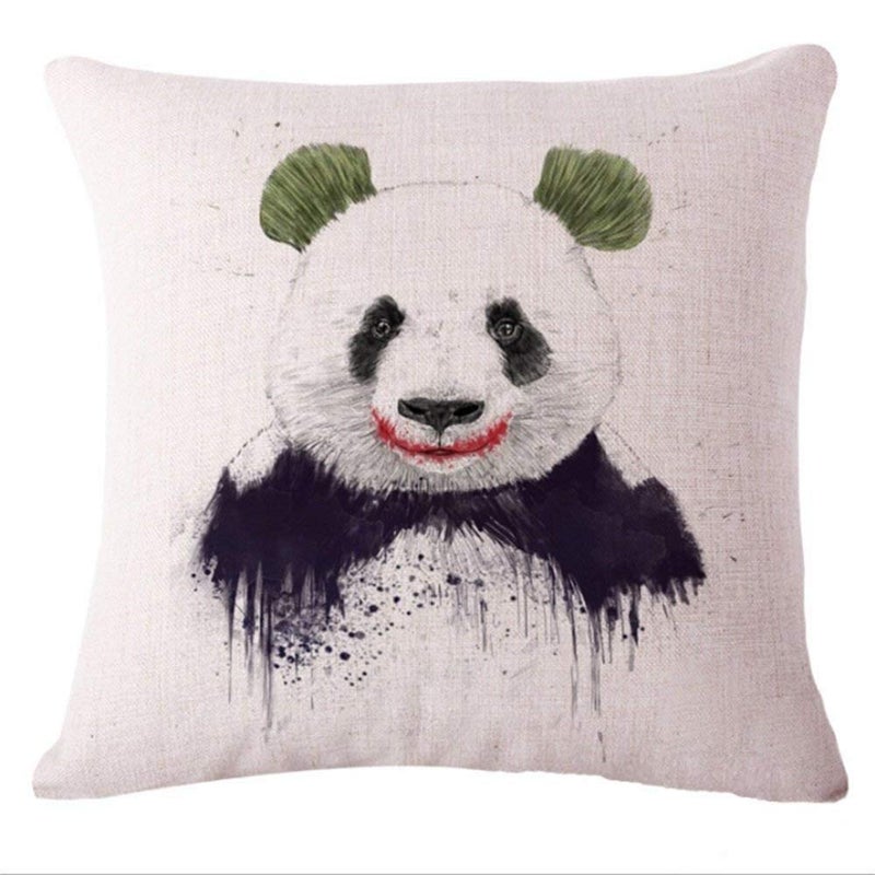 Panda Printed Decorative Pillow Cover cotton White/Black 20x20inch