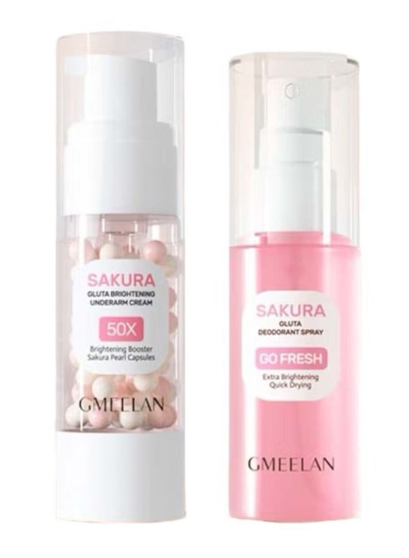 GMEELAN Sakura Underarm Whitening Cream and Gluta Deodorant Spray Set 30g+50ml
