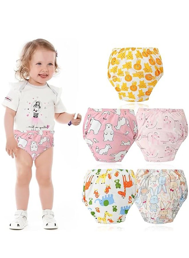 5PCS Baby Potty Training Pants, Breathable Potty Training Underwear, Toddler Training Underwear for 0-3 Years Boy and Girls Strong Absorbent Cotton Training Pants