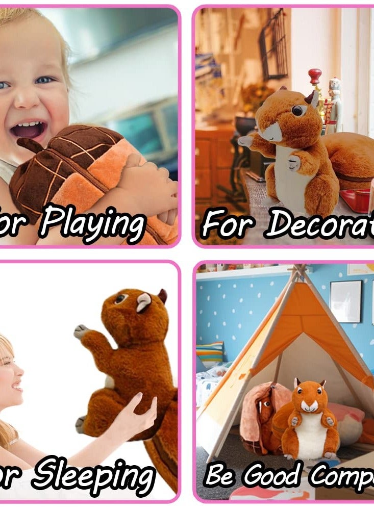 Squirrel Stuffed Animal, 10'' Plush Squirrel in Nut Bag with Zipper, Reversible Squirrel Plush Toy Pillows for Kids - Cute Room Decor and Gifts for Kids, Girls, Boys