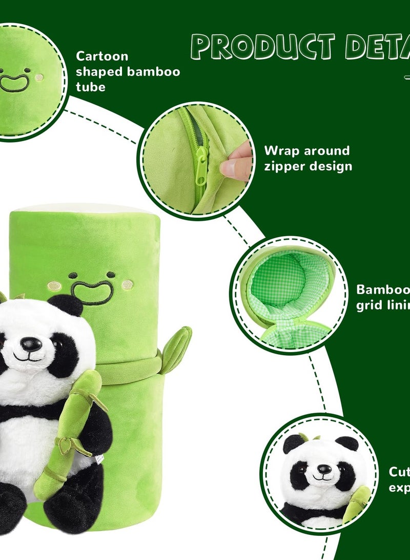 Panda Stuffed Animals, 2 in 1 Bamboo Tube Panda Plush and Pillow, Soft Plush Toy for Tummy Time, Babies' Play, and Cuddles, Adorable Gift for Boys and Girls