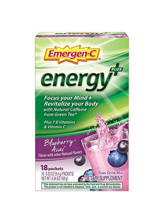Energy+, With B Vitamins, Vitamin C And Natural Caffeine From Green Tea(Blueberry Acai Flavor) Dietary Supplement Drink Mix, 0.33 Ounce Powder Packets(Pack of 18)