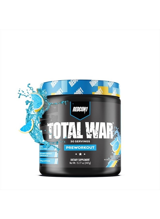 Total War Pre Workout Powder, Blue Lemonade - Beta Alanine + Citrulline Malate Keto Friendly Preworkout for Men & Women with 320mg of Caffeine - Fast Acting (30 Servings)