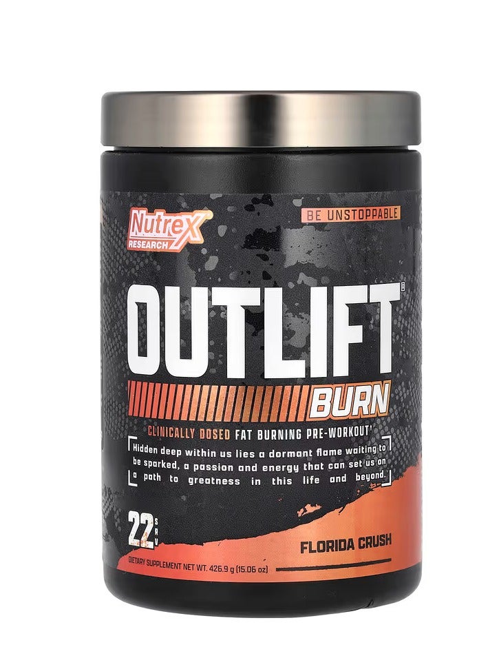 OUTLIFT Burn Clinicaly Dosed Fat Burning Pre Workout Florida Crush Flavour 22 servings  426.9 g
