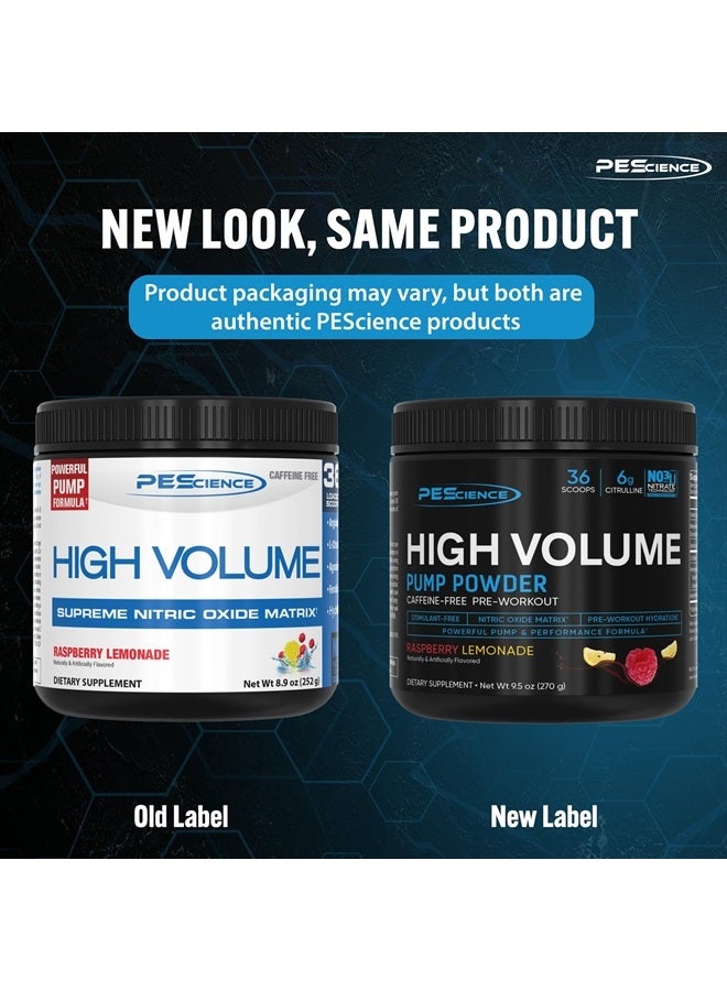 High Volume Nitric Oxide Booster Pre Workout Powder with L Arginine Nitrate, Raspberry Lemonade, 36 Scoops, Caffeine Free