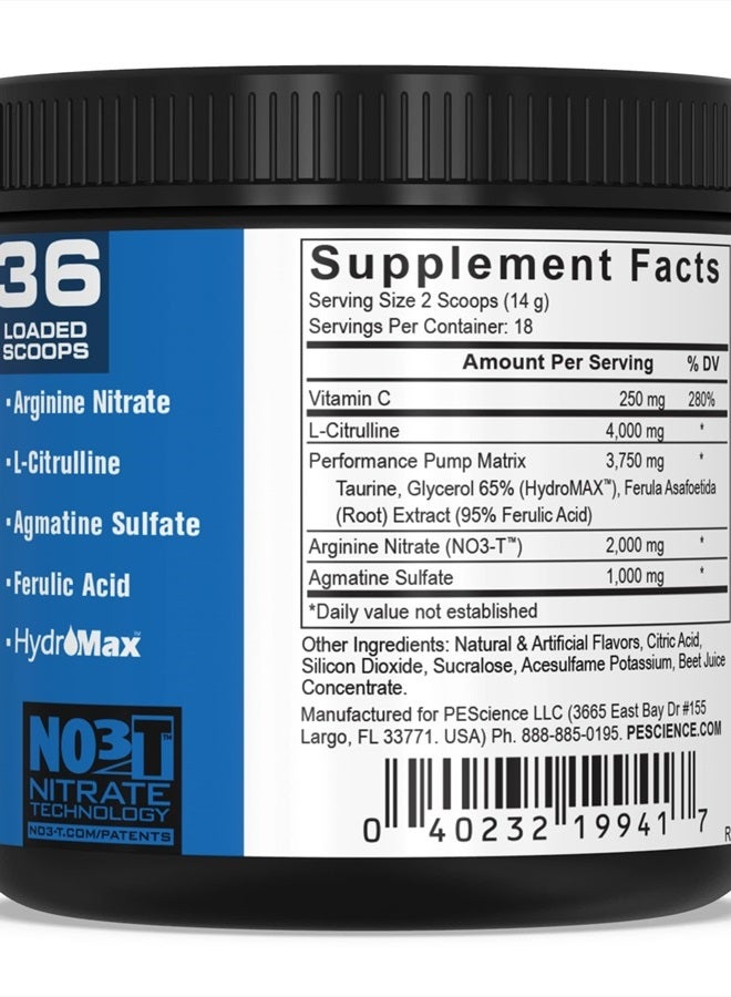 High Volume Nitric Oxide Booster Pre Workout Powder with L Arginine Nitrate, Raspberry Lemonade, 36 Scoops, Caffeine Free