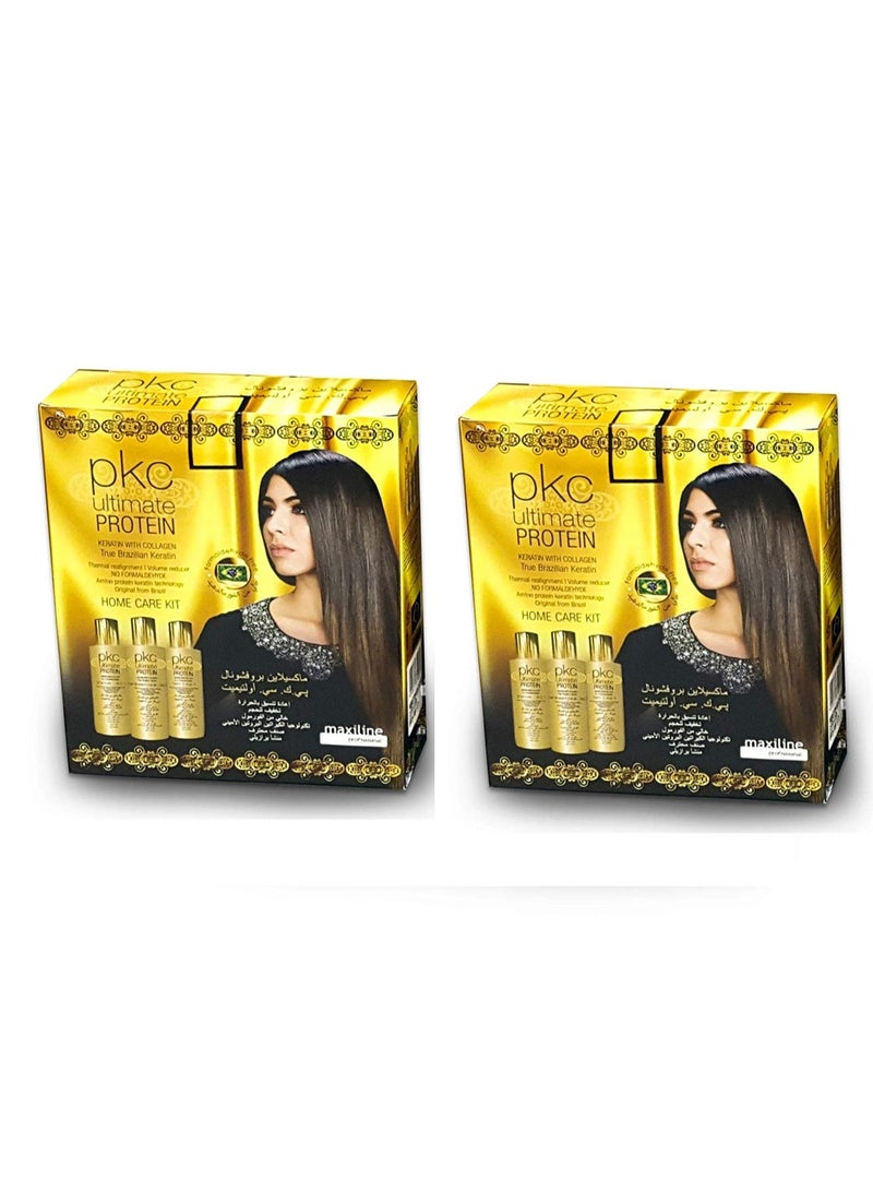 PKC Pack of 2 Ultimate Protein Keratin With Collagen straightening Professional Home care Kit