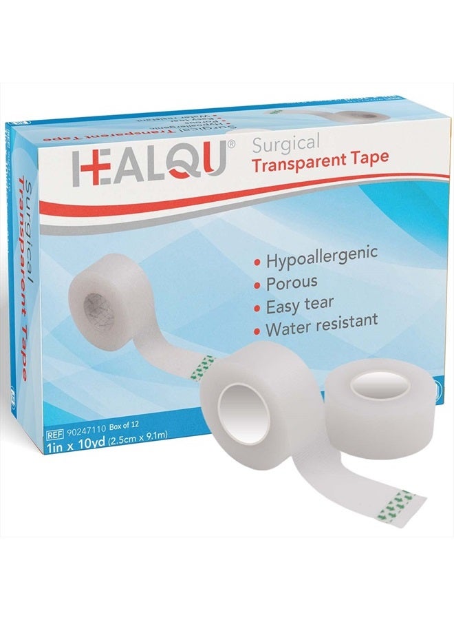 HEALQU Transparent Medical Tape - Box of 12 Rolls, 1