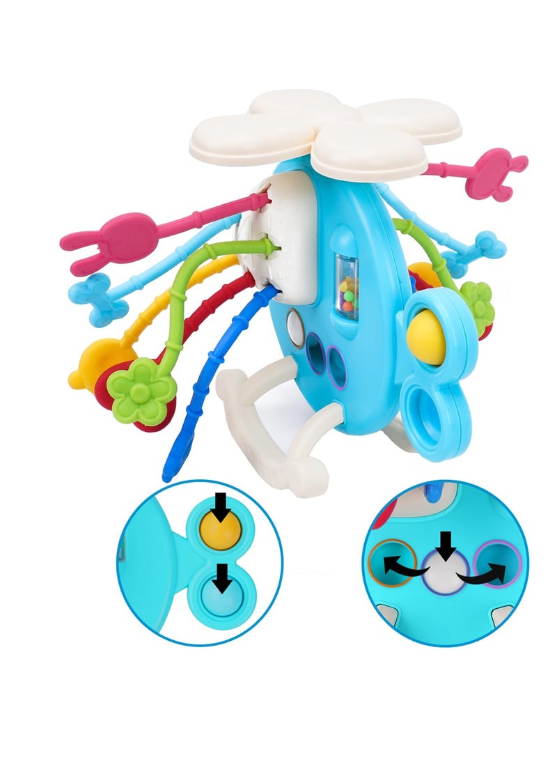 High Chair Toys with Suction Cup, Developmental Sensory Toy, Food Grade Silicone Pull String Activity Toy Gift for Baby Infant Toddlers, Toys Birthday Gifts for 18M+ Infant (Helicopter)
