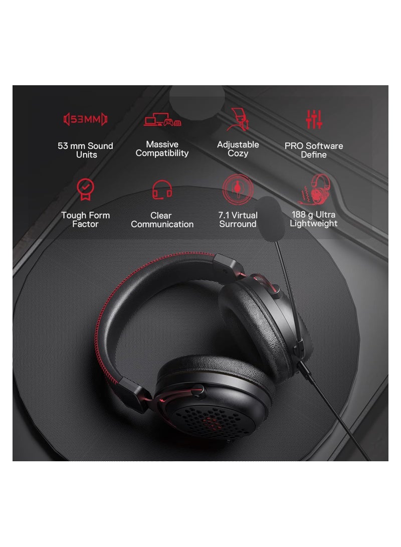 Diomedes Wired Gaming Headset H386 - 7.1 Surround Sound - 53MM Drivers - Detachable Microphone - Multi Platforms Headphone - USB/AUX 3.5mm Compatible with PC, PS4/3 & Xbox One/Series X, NS