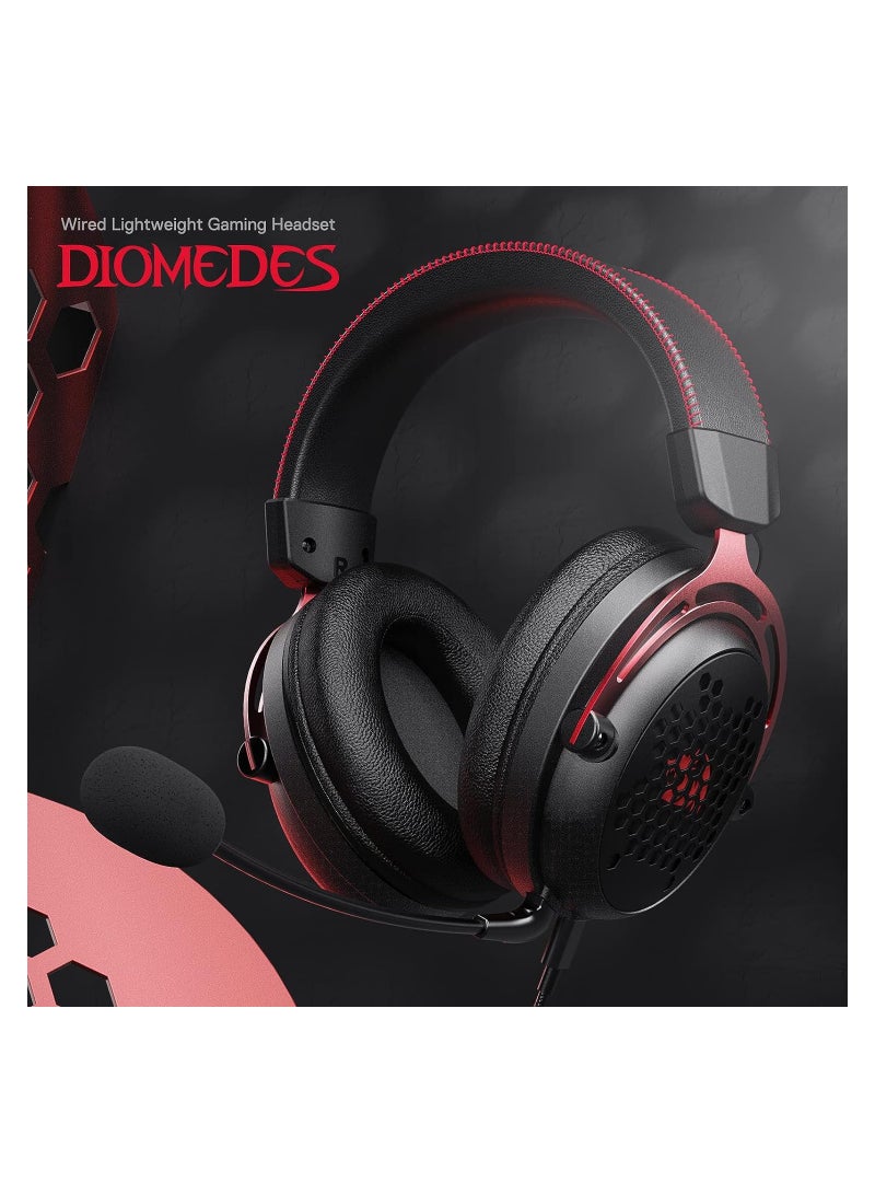 Diomedes Wired Gaming Headset H386 - 7.1 Surround Sound - 53MM Drivers - Detachable Microphone - Multi Platforms Headphone - USB/AUX 3.5mm Compatible with PC, PS4/3 & Xbox One/Series X, NS