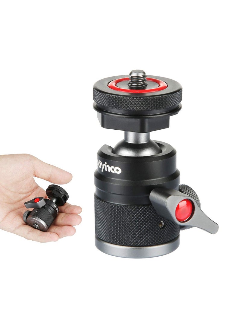 Camera Tripod Mini Ball Head Adapter, 360 Degree Rotatable Aluminum Tripod Head, 1/4