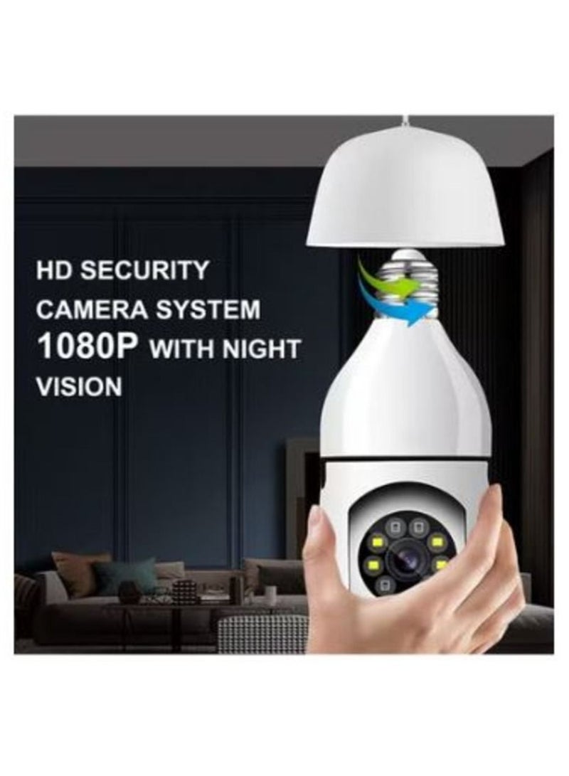 Bulb Camera 1080P Security Camera System with WiFi 360 Degree Rotation Wireless Home Surveillance Cameras Night Vision Two Way Audio, with Smart Motion Detection