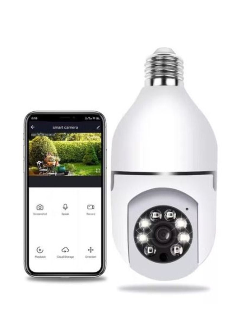 Bulb Camera 1080P Night Vision IP Camera, PTZ Camera 4X Digital Zoom Monitor Home Security System WiFi Camera Full Color