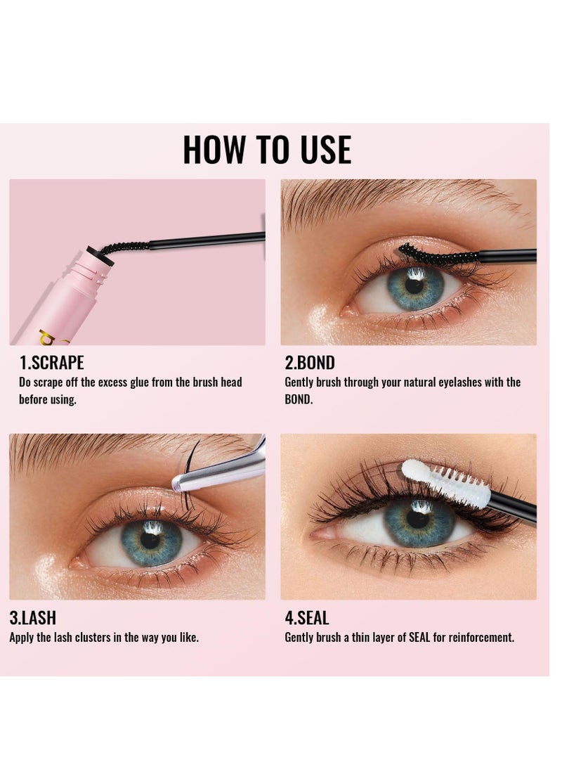 Lash Bond and Seal Waterproof, Cluster Lash Glue for Cluster Eyelash Extensions, Strip Eyelash Bond and Seal Waterproof with Strong Hold And Latex Free for All Day Wear