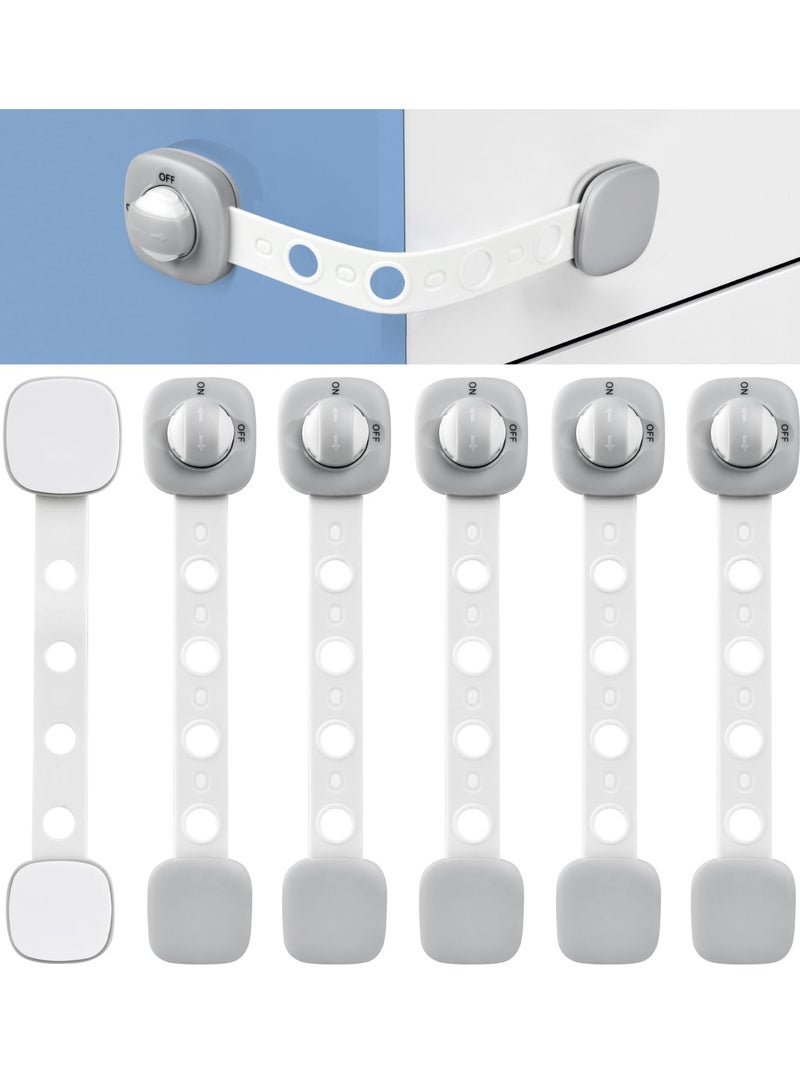 Child Safety Cupboard Locks, 6 Pack Cupboard Locks for Children, No Drilling, Baby Proof Drawer Cabinet Locks Straps with Adhesive Tape, Babyproofing Safety Locks - Grey and White