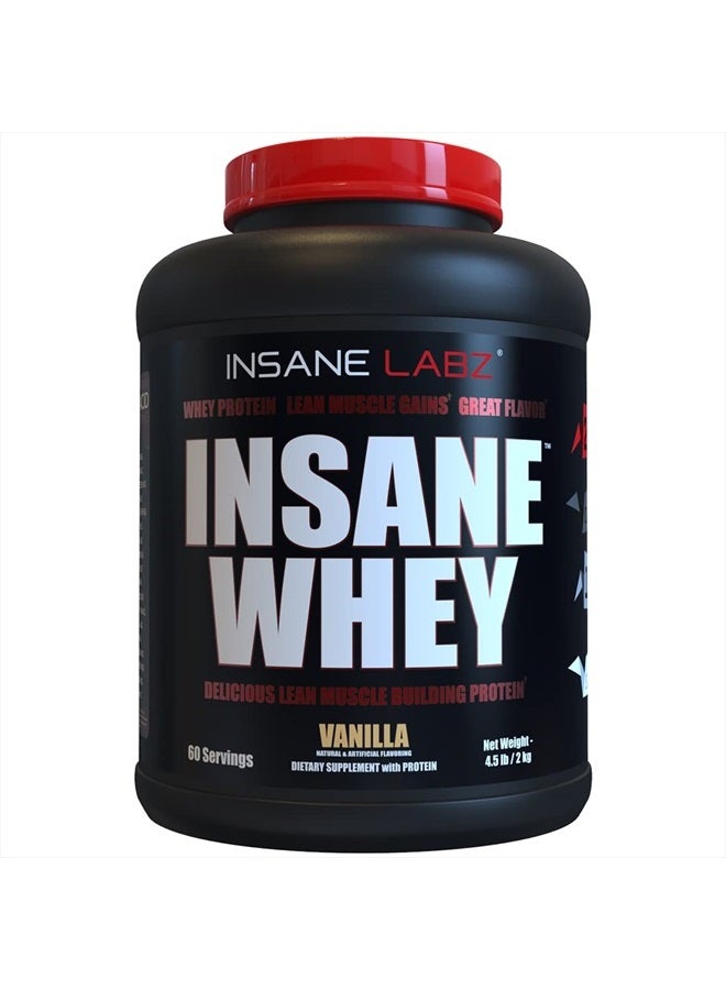 Insane Whey,100% Muscle Building Whey Protein, Post Workout, BCAA Amino Profile, Mass Gainer, Meal Replacement, 5lbs, 60 Srvgs, (Vanilla)