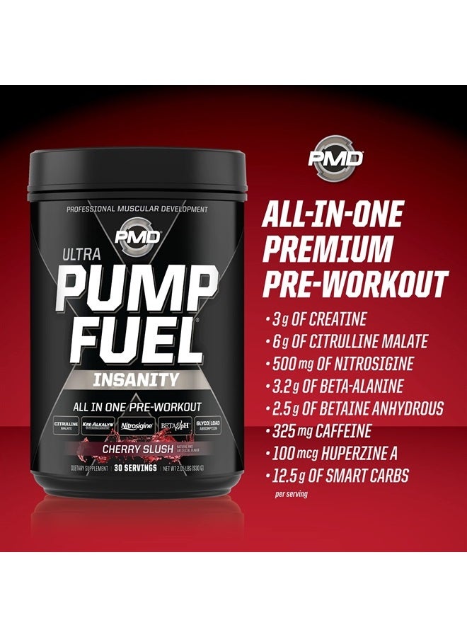 Sports Ultra Pump Fuel Insanity - Pre Workout Drink Mix for Energy, Strength, Endurance, Recovery - Complex Carbohydrates and Amino Energy - Cherry Slush (30 Servings)